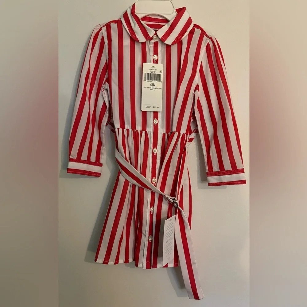 NWT Ralph Lauren 18 mos Toddler‎ Stripes Shirt Dress Diaper Cover Belt Red White